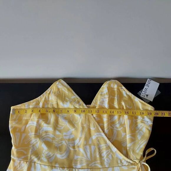Nine West Faux Wrap Midi Dress Sz XL New Yellow Tropical - Picture 4 of 10